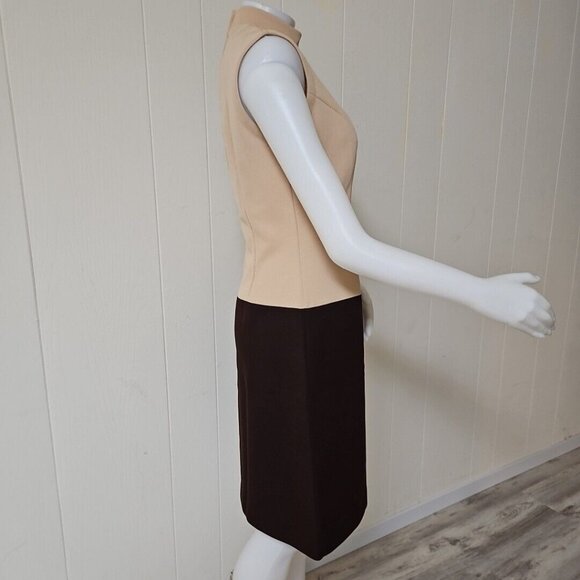 Vtg Hob Nobber Sheath Dress Womens S Brown Beige 60s Mod Double Knit Stretch - Picture 2 of 13